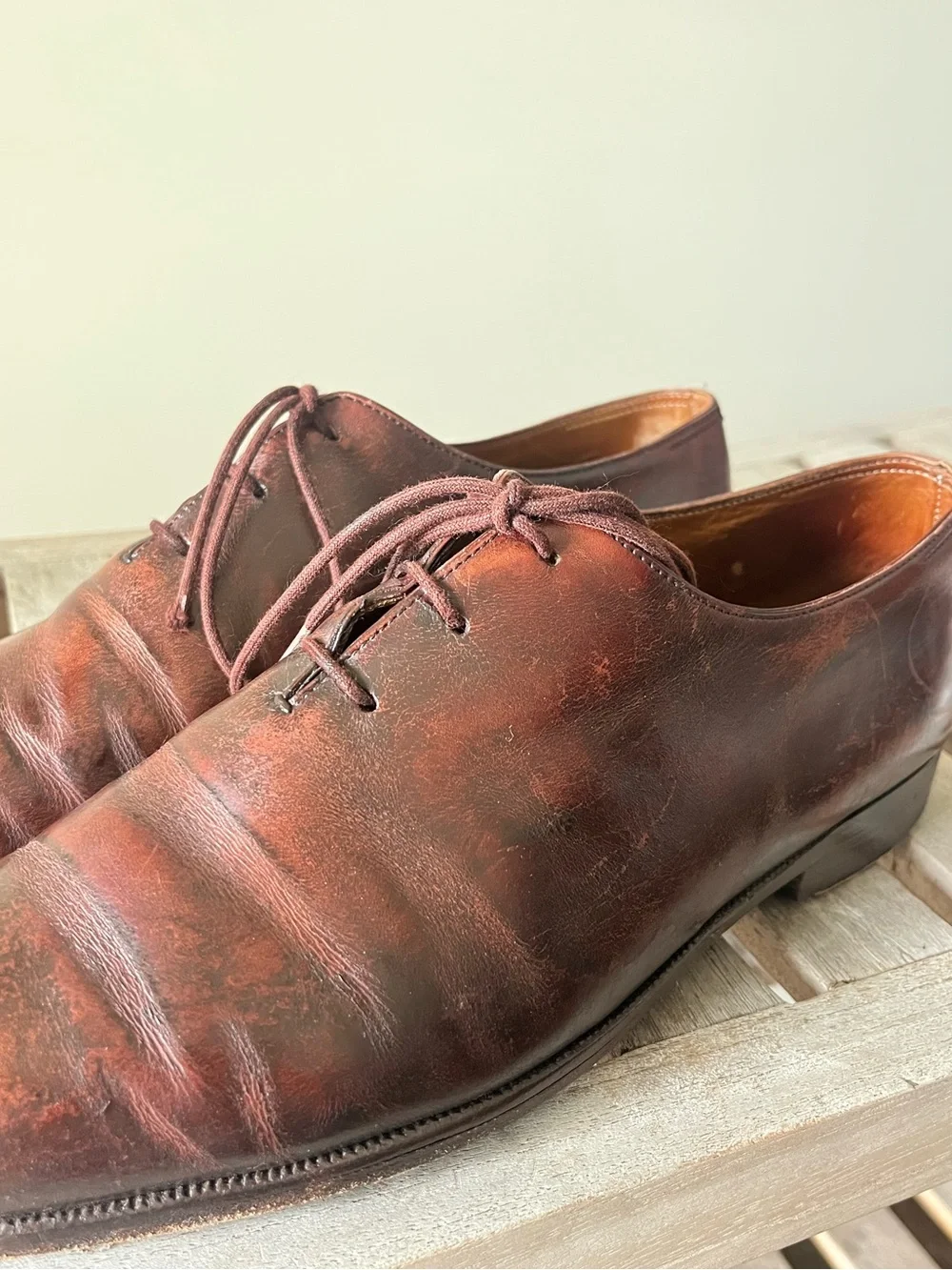 Berluti Paris Venezia Leather Wholecut Derby Shoes Brown Patina Italy